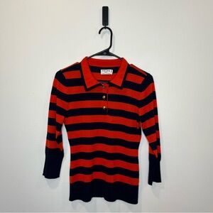 FRAME Wool Cashmere Striped Polo Sweater - Size Small Red Navy